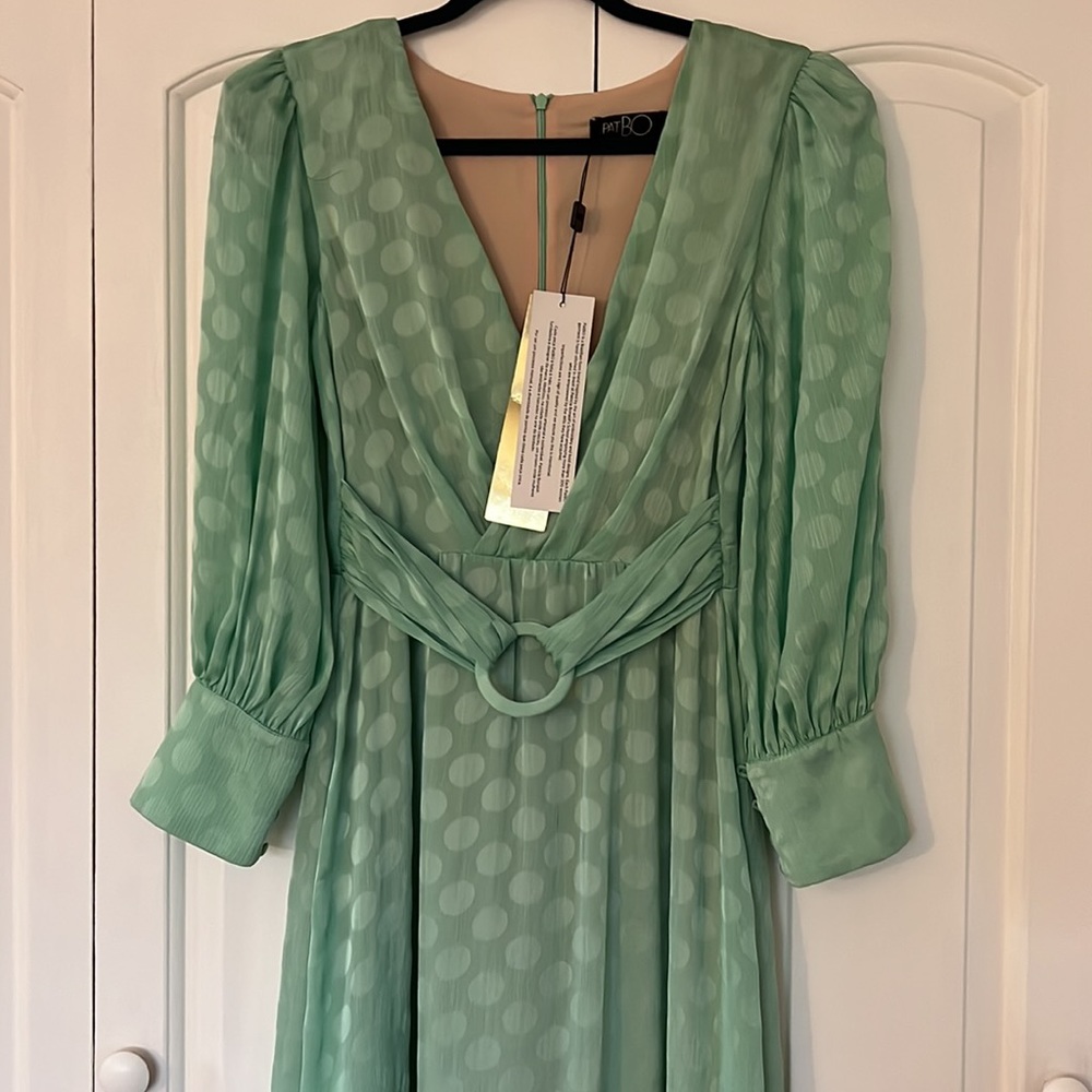PatBO Polka Dot Satin Belted Midi Dress - Picture 6 of 13